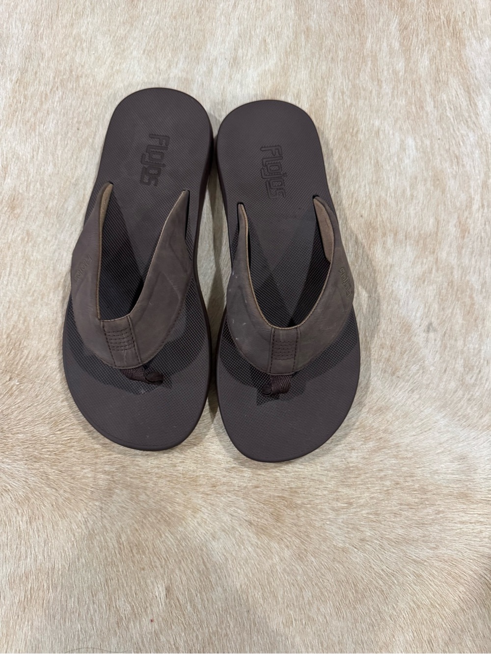 Reef Men's Brown Leather Flip Flops - Dark Brown Casual Sandals